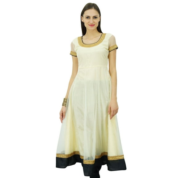Bimba Women's Flaired Net Anarkali Dress Solid Kurta Kurti Indian Party Wear Tunic Custom Clothing