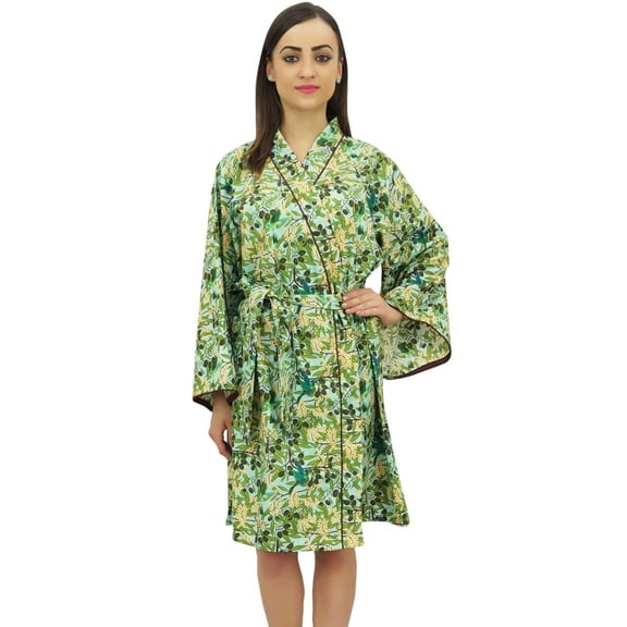 Bimba Women's Floral & Bird Printed Full Sleeve Kimono Robe Cover Up Wrap - 30