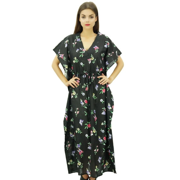 Bimba Women's Floral Caftan Dress Long Maxi Boho Kaftan Cover up with Drawstring Waist