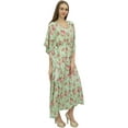 thumbnail image 1 of Bimba Women's Floral Cotton Kaftan Kimono Sleeve Coverup Green Maxi Caftan-4, 1 of 4
