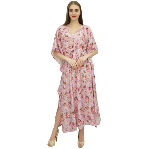Bimba Women's Floral Cotton Kaftan Kimono Sleeve Coverup Pink Maxi Caftan-10
