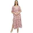 thumbnail image 1 of Bimba Women's Floral Cotton Kaftan Kimono Sleeve Coverup Pink Maxi Caftan-22, 1 of 5
