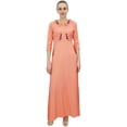 thumbnail image 1 of Bimba Women's Floral Embroidered 3/4 Sleeve Maxi Peach Dress With Pockets-14, 1 of 4