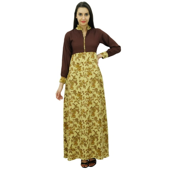 Bimba Women's Floral Parited Shirt Collar Long Maxi Jilbab Full Sleeve