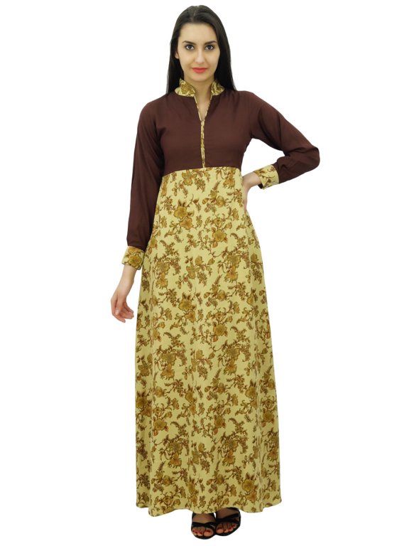 Women's Floral Parited Shirt Collar Long Maxi Jilbab Full Sleeve