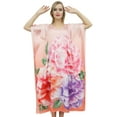 thumbnail image 1 of Bimba Women's Floral Print Peach Satin Long Caftan Kimono Coverup Maxi Kaftan-4, 1 of 8
