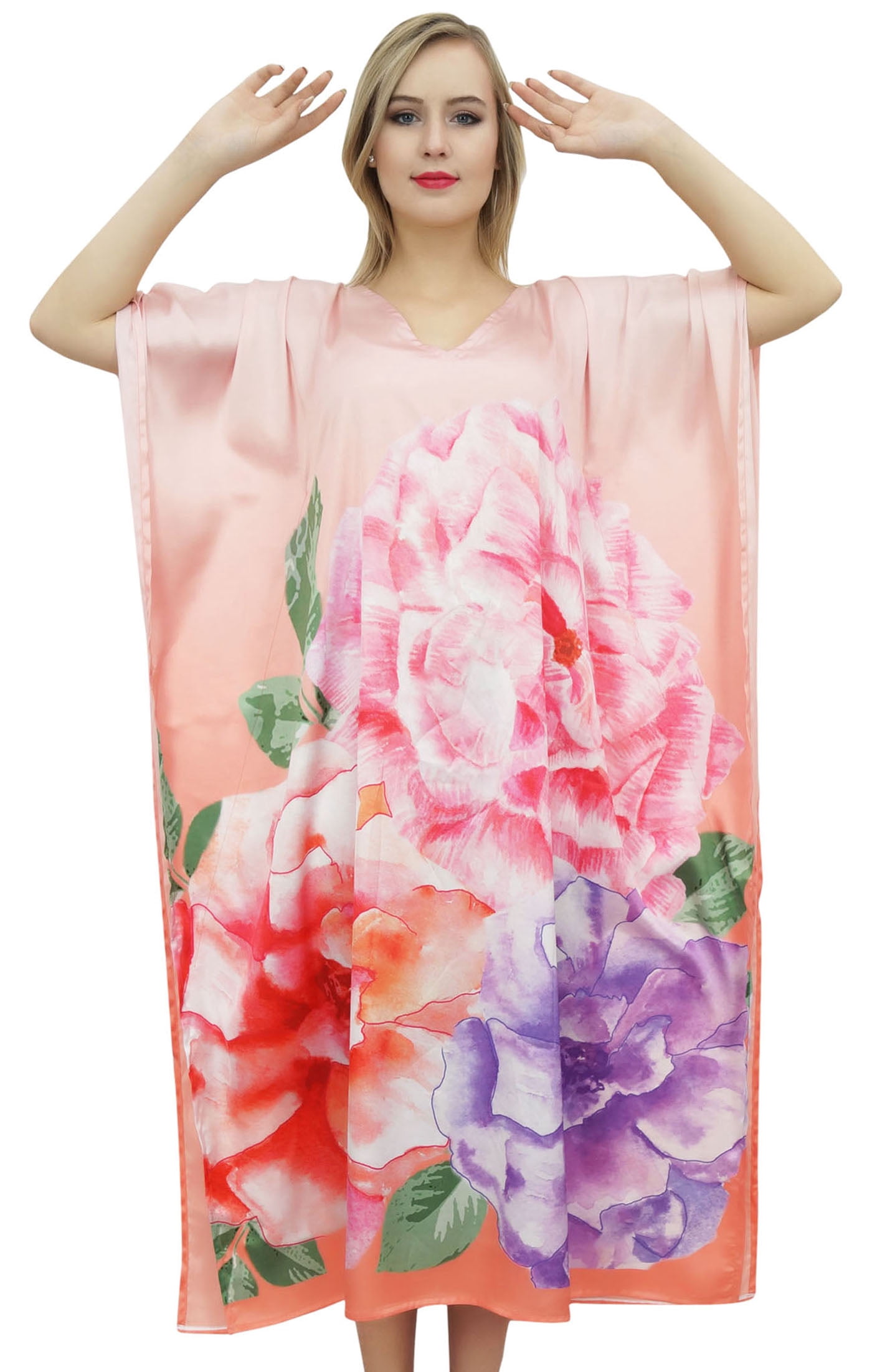 Loungeable spot jacquard satin maxi kimono in cinnamon
