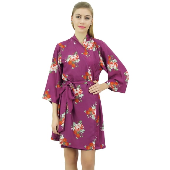 Bimba Women's Floral Printed Georgette Bridesmaid Robe Purple Coverup Wrap-8
