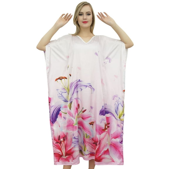 Bimba Women's Floral Printed Satin Long Kaftan Caftan Kimono Maxi Coverup-14