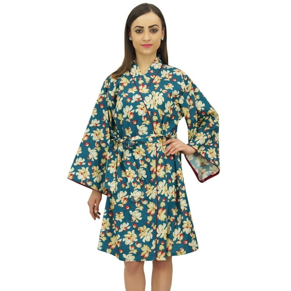 Bimba Women's Floral Printed Short Kimono Robe Long Sleeve Bridal Cover Up-8
