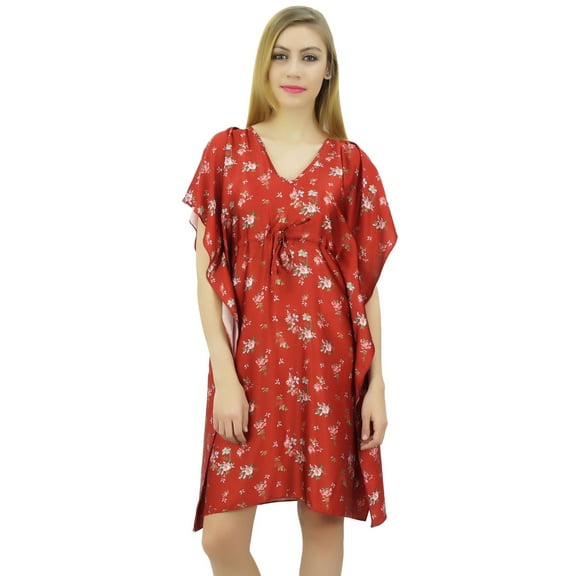 Bimba Women's Floral Red Satin Kimono Bridesmaid Drawstring Cover Up Kaftan-14