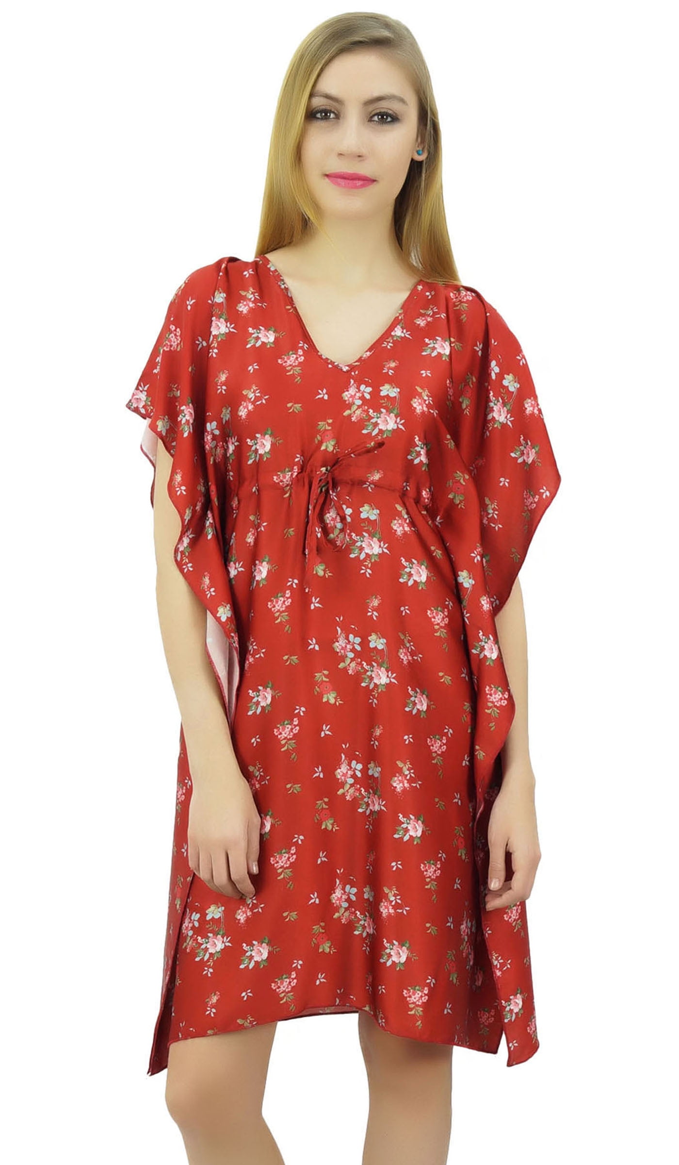 Bimba Women's Kimono Bridesmaid Purple Floral Satin Short Drawstring Kaftan 14