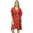 thumbnail image 1 of Bimba Women's Floral Red Satin Kimono Bridesmaid Drawstring Cover Up Kaftan-4, 1 of 8