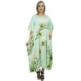 thumbnail image 1 of Bimba Women's Floral Satin Long Kaftan Dress Aqua Blue Maxi Caftan Coverup-8, 1 of 8