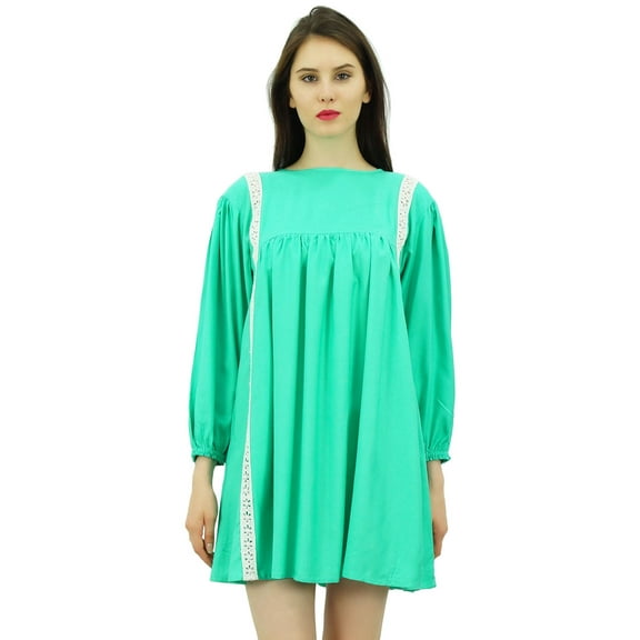 Bimba Women's Full Sleeves Boho Beach Short Dress Loose Tunic Dress