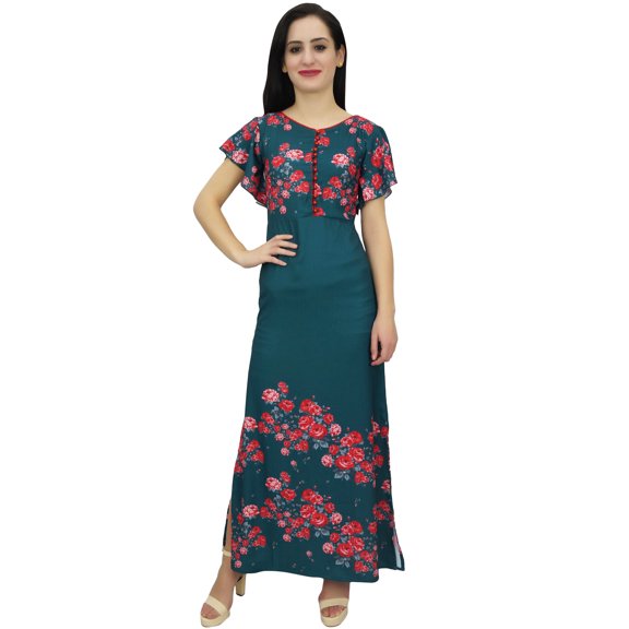 Bimba Women's Georgette Floral Print Sleeve Dark Green Maxi Dress-28