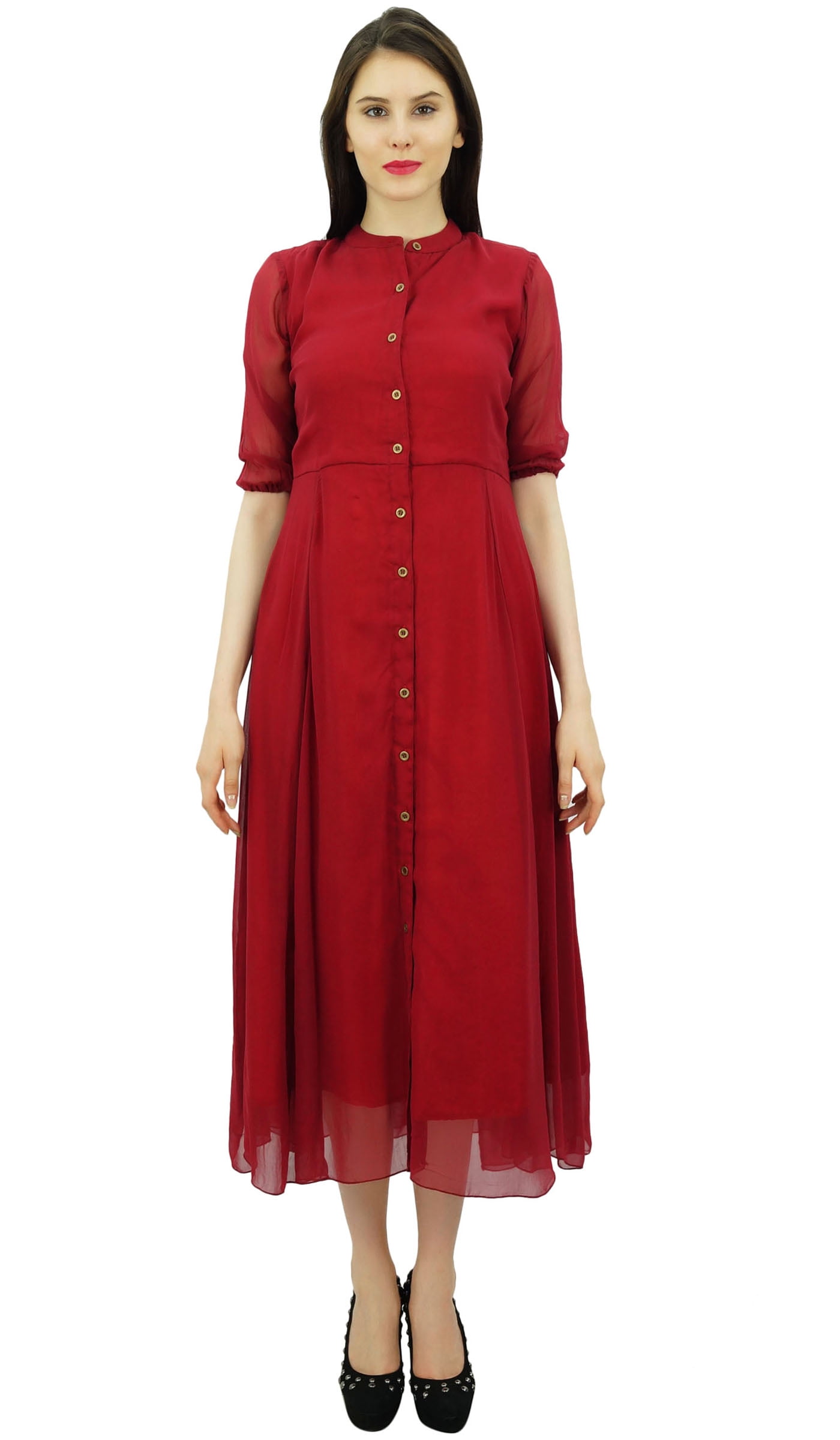 Bimba Women's Long Straight Printed Kurti – 3/4 Sleeve Indian Tunic Dress In Cotton Modal - View #5