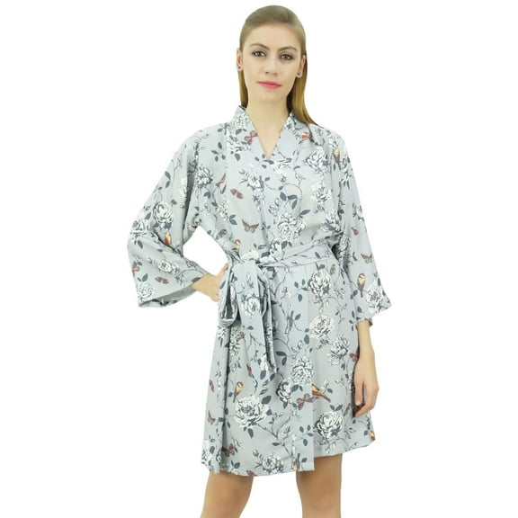 Bimba Women's Gray Floral Printed Georgette Bridesmaid Getting Ready Coverup-4