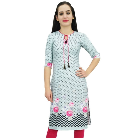 Bimba Women's Gray Moss Georgette Kurti Summer Wear Printed Tunic Kurta-6