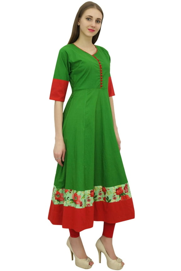 Women's Green Anarkali Custom Kurta Kurti 3/4 Sleeve Indian Blouse-12