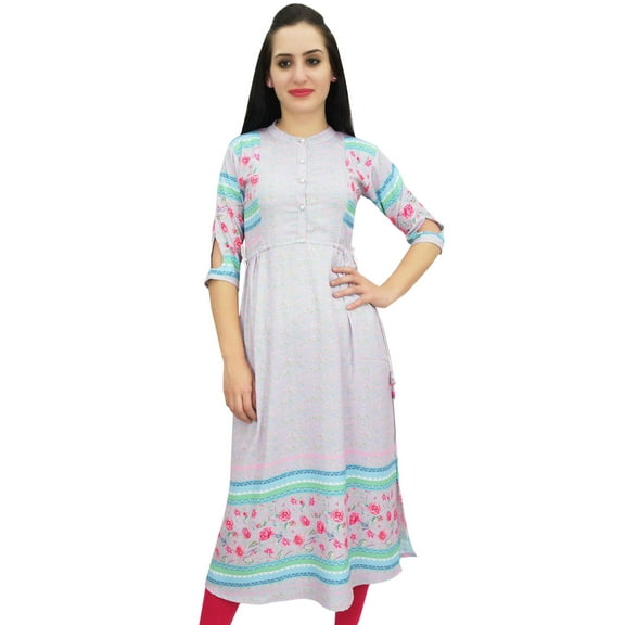 Bimba Women's Indian Ethnic Printed Pink Kurta Drawstring Waist Tunic Dress-16