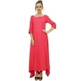 thumbnail image 1 of Bimba Women's Indian Peach Rayon Asymmetrical Hem Casual Kurta With Scarf - 8, 1 of 9