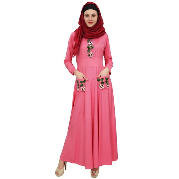 Bimba Women's Jilabab Muslim Pink Abaya Long Maxi Dress With Hijab Scarf-4