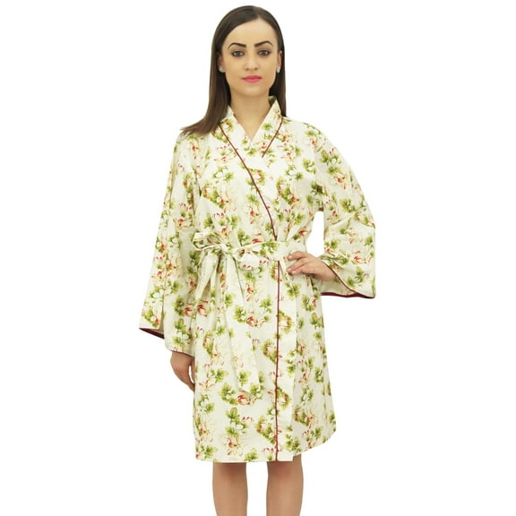 Bimba Women's Kimono Robe Cotton Poplin Floral Printed Short Nightwear Wrap-4