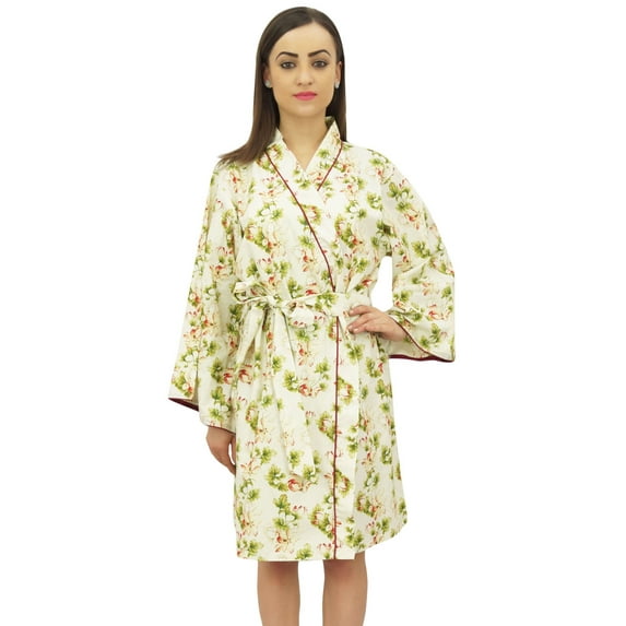 Bimba Women's Kimono Robe Cotton Poplin Floral Printed Short Nightwear Wrap-4