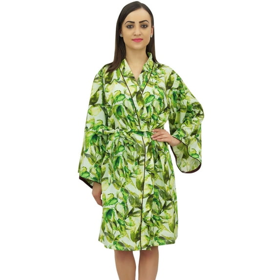 Bimba Women's Leaf Printed Short Kimono Robe Bridal Wedding Nightwear Wrap-22