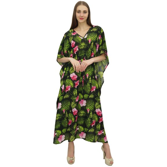 Bimba Women's Long Black Designer Drawstring Waist Kimono Cover Up Kaftan-8