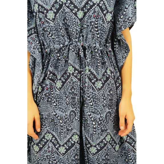 Bimba Women's Long Cotton Kaftan Maxi Printed Kimono Dress Drawstring Cover Up Nightwear