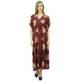 thumbnail image 1 of Bimba Women's Long Getting Ready Maroon Gown Drawstring Floral Kaftan Kimono - 22, 1 of 8