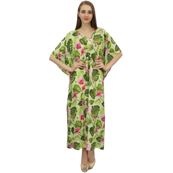 Bimba Women's Long Green Designer Drawstring Waist Kimono Cover Up Kaftan-4
