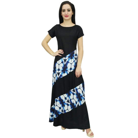 Bimba Women's Long Maxi Dress Shibori Print Rayon Summer Boho Holiday Dress-4