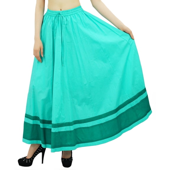 Bimba Women's Long Maxi Skirt With Contrast Border Boho Skirt With Elastic Waist