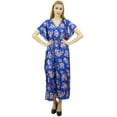 thumbnail image 1 of Bimba Women's Long Satin Maxi Drawstring Floral Kaftan Kimono Blue Gown - 4, 1 of 1
