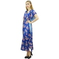 thumbnail image 1 of Bimba Women's Long Satin Maxi Drawstring Floral Kaftan Kimono Blue Gown - 8, 1 of 1
