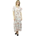 thumbnail image 1 of Bimba Women's Long Satin Maxi Drawstring Floral Kaftan Kimono White Gown - 22, 1 of 8