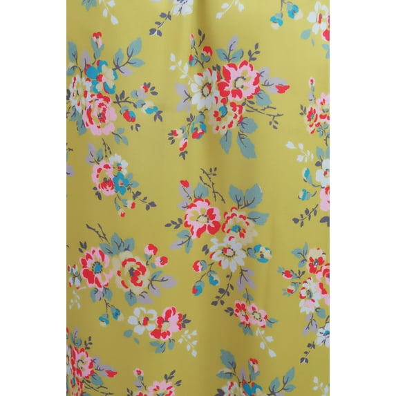 Bimba Women's Long Satin Maxi Drawstring Floral Kaftan Kimono Yellow Gown - 18