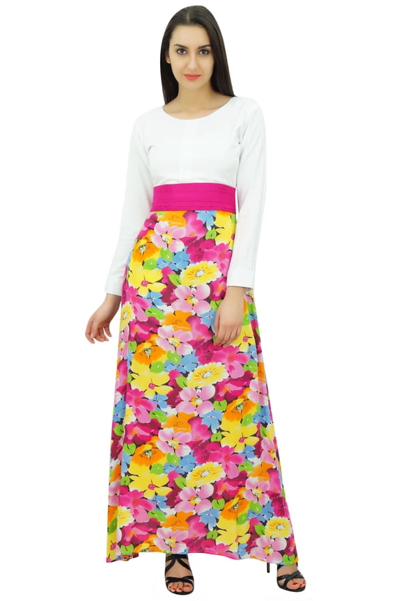 Women's Long Sleeve Floral Long Maxi Dress Jilbab Summer Clothing