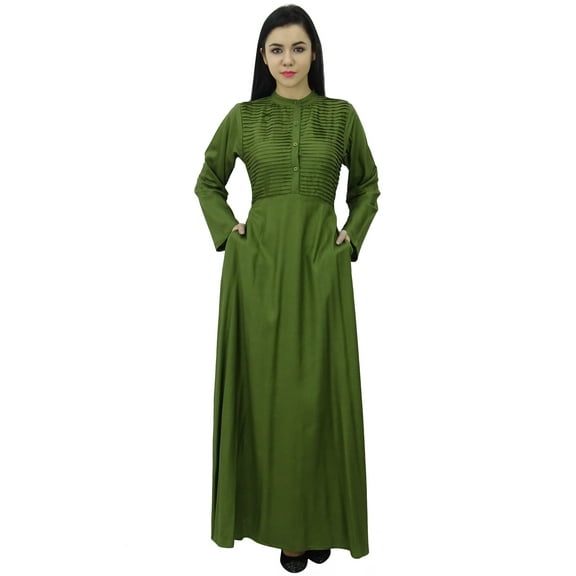 Bimba Women's Long Sleeve Maxi Mandarin Collar Plain Jilbab Dress With Pockets
