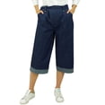 thumbnail image 1 of Bimba Women's Loose Casual Denim Culotte Capri Pants With Back Elastic Waist Navy Blue - Small, 1 of 7