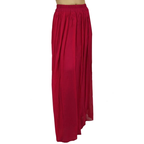 Bimba Women's Magenta Georgette Elastic Waist Long Flared Summer Skirt-S