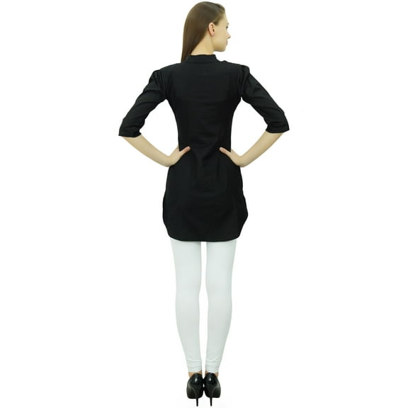 Bimba Women's Mandarin Collar Blouses Button-Down Casual Cotton Tunic Shirt