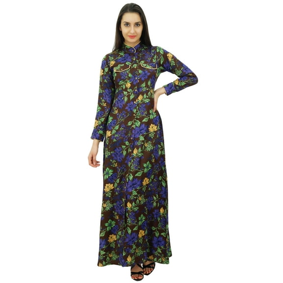 Bimba Women's Mandarin Collar Button Down Maxi Dress Winter Jilbab With Pockets