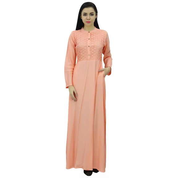 Bimba Women's Mandarin Collar Plain Jilbab Dress With Pockets Full Sleeve Maxi