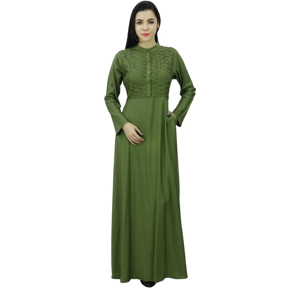 Bimba Women's Mandarin Collar Plain Jilbab Dress With Pockets Full Sleeve Maxi