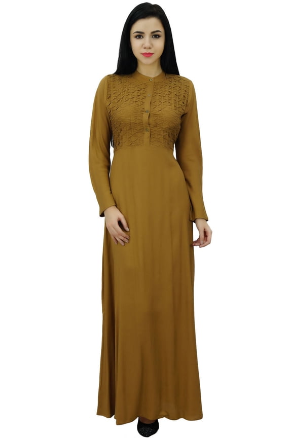 Women's Mandarin Collar Plain Jilbab Dress With Pockets Full Sleeve Maxi
