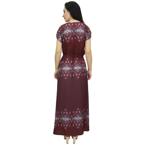 Bimba Women's Maroon Bohemian Drawstring Waist Dress Long Summer Wear Maxi-20